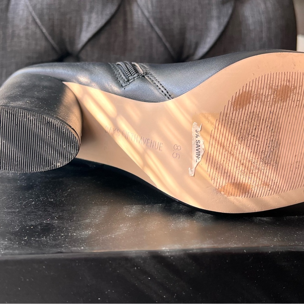 Saks Fifth Avenue Black Leather Ankle Booties with Wedge Heel - Picture 4 of 7